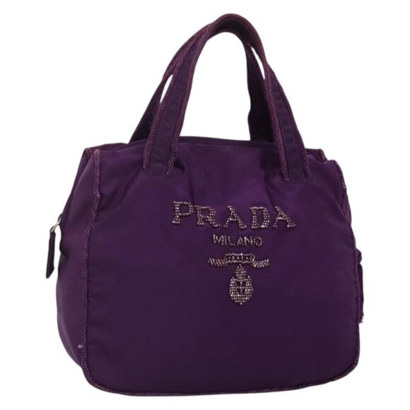 PRADA Hand Bag Nylon Purple Gold Auth BA4822 - Picture 1 of 16